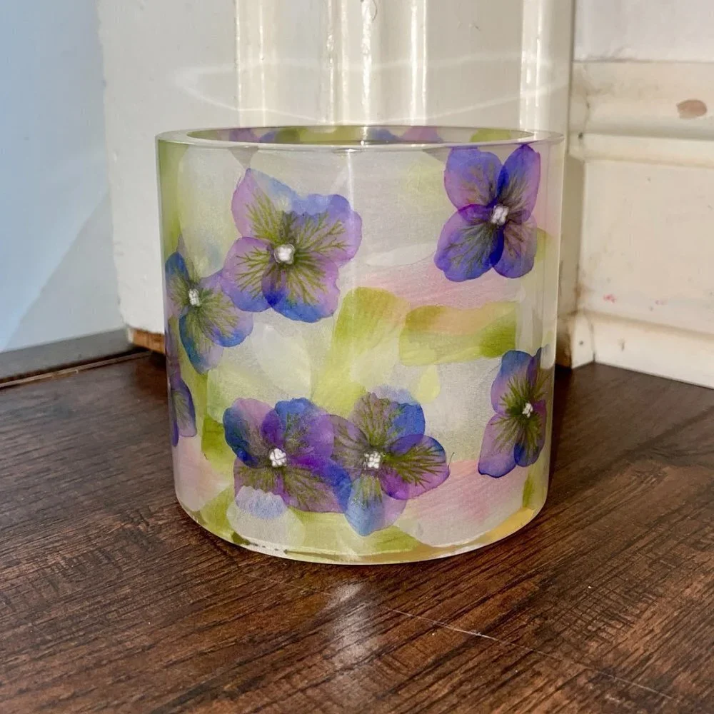 Lucite Floral Pillar Candle Holder